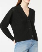 Cardigan en Laine & Cachemire Fabiola ajouré col V noir