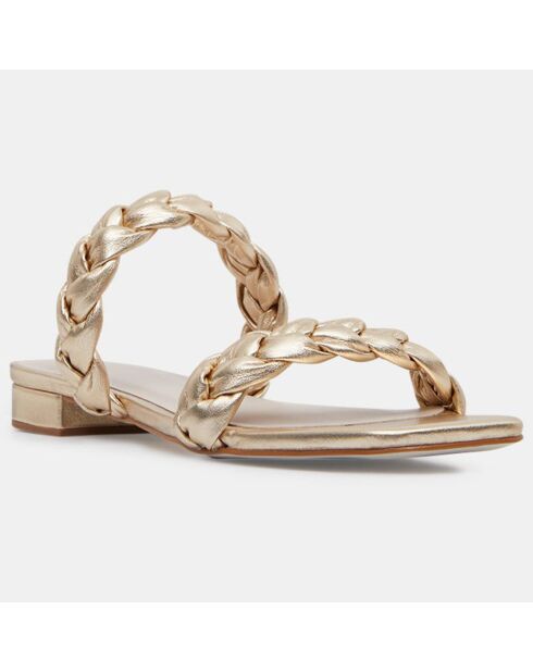 Sabot piatti in pelle con cinturini intrecciati dorati