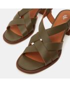 Sandales en Cuir à brides croisées kaki - Talon 5,5 cm