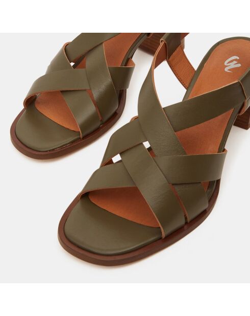 Sandales en Cuir à brides croisées kaki - Talon 5,5 cm