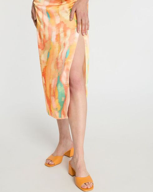 Langes Kleid Clem mit orangem Fantasy-Print