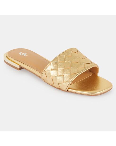 Mules plates en Cuir bride tressée dorées