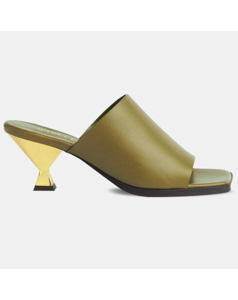 Kaki leren muiltjes met hak van 6 cm