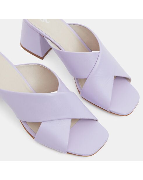 Hellviolette gekreuzte Pantolette aus Leder - 6 cm Absatz