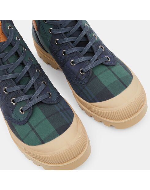 Boots Authentiques en Toile de Coton motif tartan bleu/vert