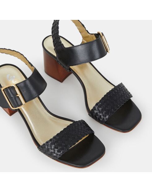 Sandales en Cuir à brides tressées noires - Talon 6 cm