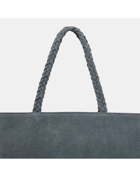 Sac cabas en Velours de cuir Split Exclu bleu foncé 25x44x15 cm