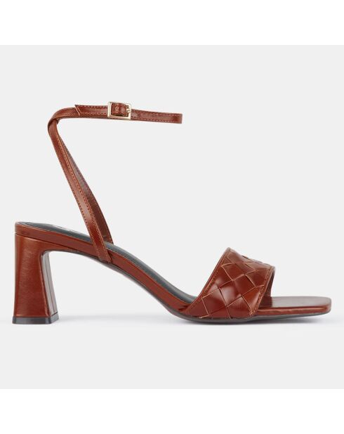 Ledersandale mit braunem Webriemen - 6,5 cm Absatz