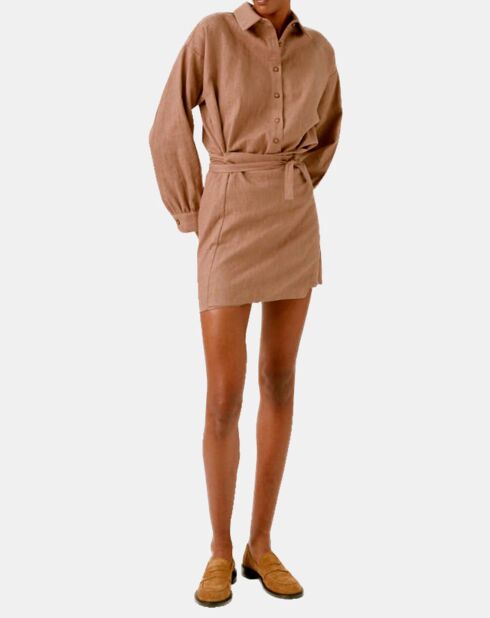 Melila beige jurk van 100% linnen