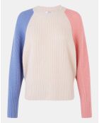 Pull en Laine & Cachemire Florine tricolore col rond rose/bonbon/parme