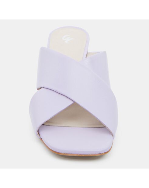 Hellviolette gekreuzte Pantolette aus Leder - 6 cm Absatz