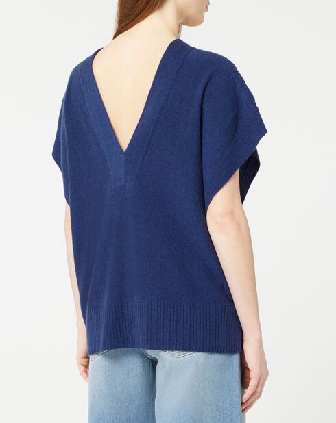 Pull 100% Cachemire Folie manches courtes bleu foncé