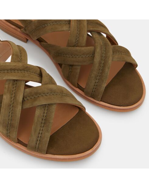 Kaki fluwelen leren kruissandalen