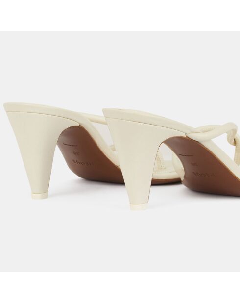 Ecru leren muiltjes met hak van 7 cm