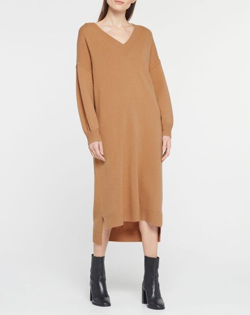 Robe pull en Laine & Cachemire Divine col V camel