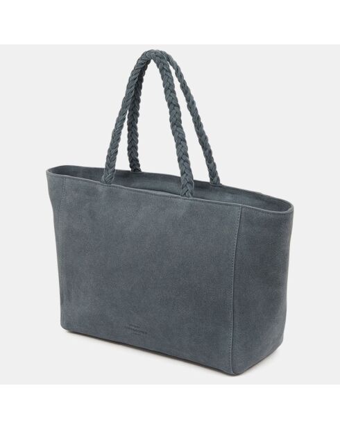 Sac cabas en Velours de cuir Split Exclu bleu foncé 25x44x15 cm