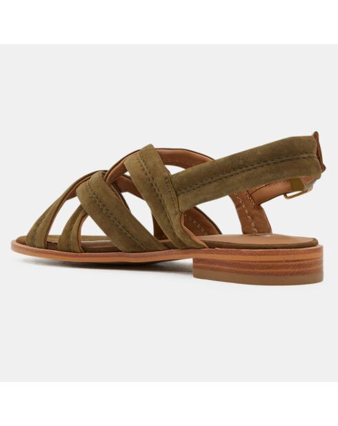 Kaki fluwelen leren kruissandalen