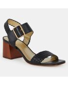 Sandales en Cuir à brides tressées noires - Talon 6 cm