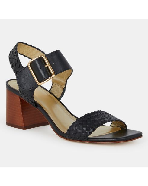 Sandales en Cuir à brides tressées noires - Talon 6 cm