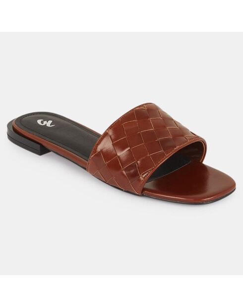 Platte leren muiltjes met bruine gevlochten band