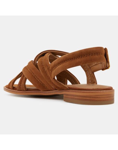 Sandales croisées en Velours de Cuir camel