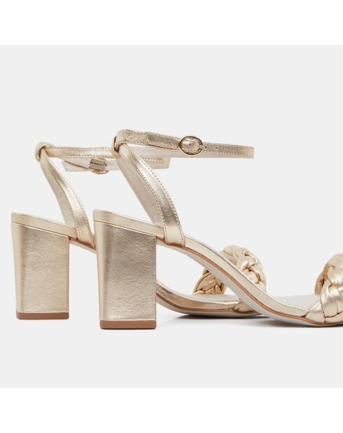 Leren sandalen met goudkleurige gevlochten band - Hak 7 cm