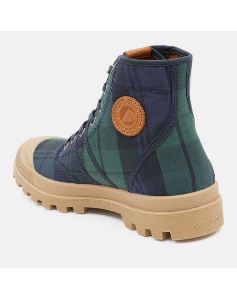 Boots Authentiques en Toile de Coton motif tartan bleu/vert