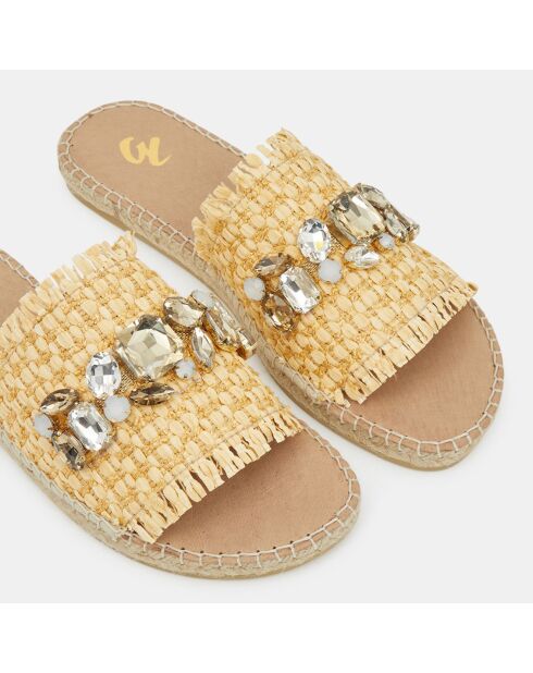 Platte muiltjes van gevlochten vezels, beige sieraden