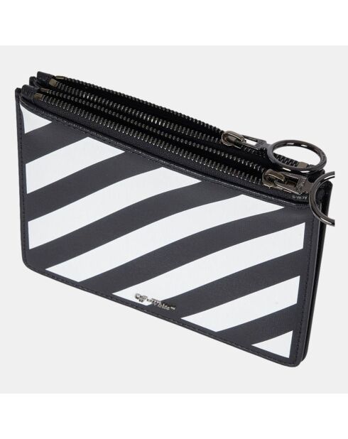 Pochette en Cuir de vachette Diag noir/blanc - 14x18x2 cm