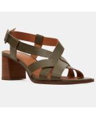 Sandales en Cuir à brides croisées kaki - Talon 5,5 cm