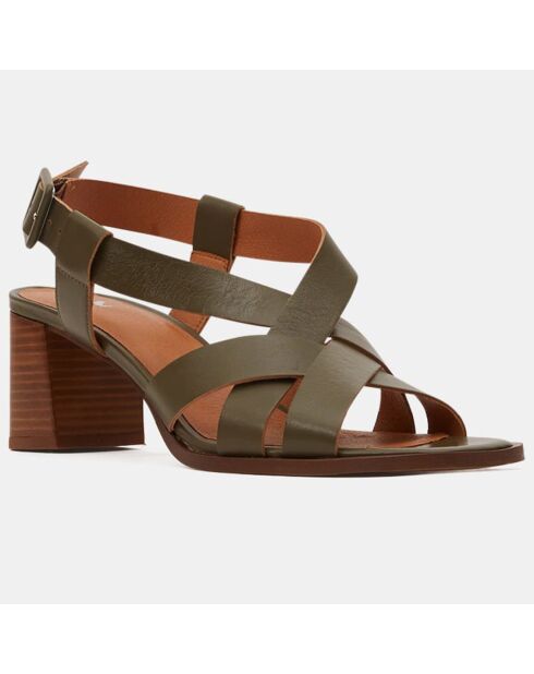Sandales en Cuir à brides croisées kaki - Talon 5,5 cm