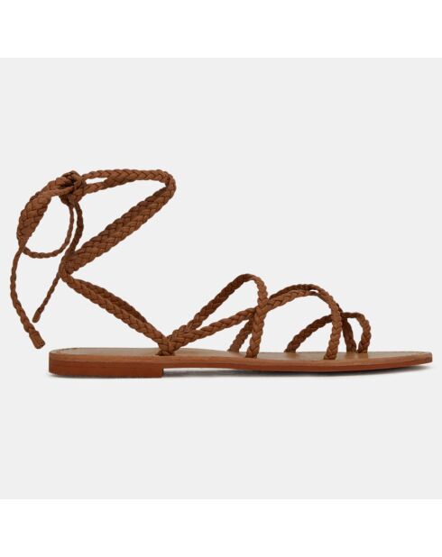 Braune geflochtene Ledersandalen mit Knöchelschnürung