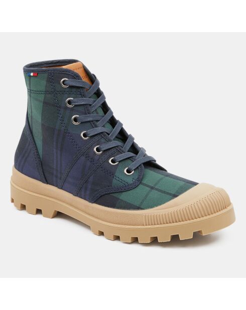 Boots Authentiques en Toile de Coton motif tartan bleu/vert