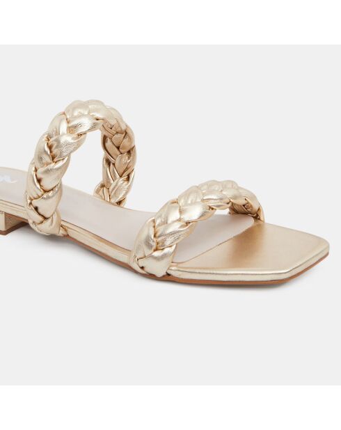 Mules plates en Cuir brides tressées dorées