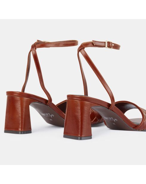 Ledersandale mit braunem Webriemen - 6,5 cm Absatz