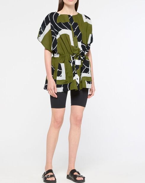 Top Frida en Coton Murmure Mousse vert/noir