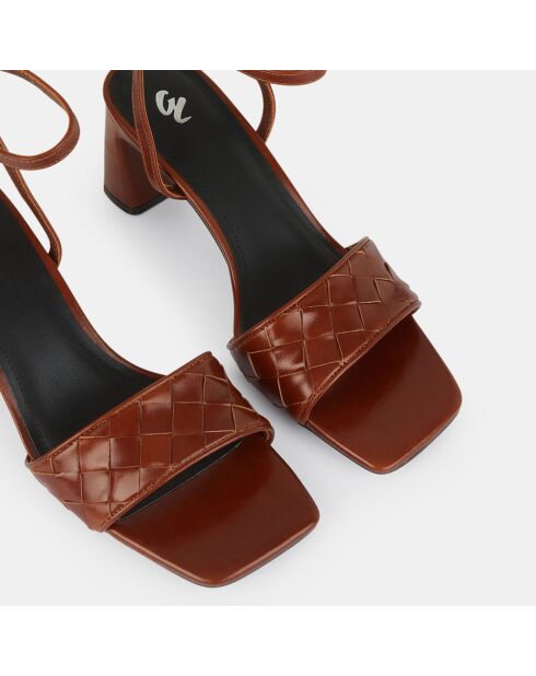 Sandales en Cuir à bride tressée marron - Talon 6,5 cm