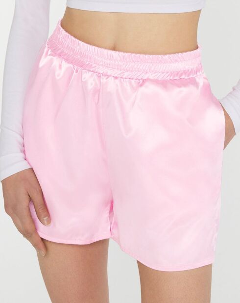 Rosafarbene Shorts Mia aus Satin mit elastischem Bund
