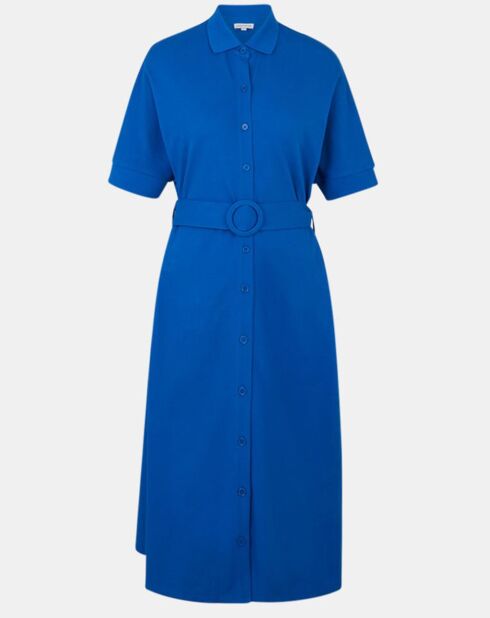 Robe mi-longue en Coton piqué Arias évasée bleu électrique