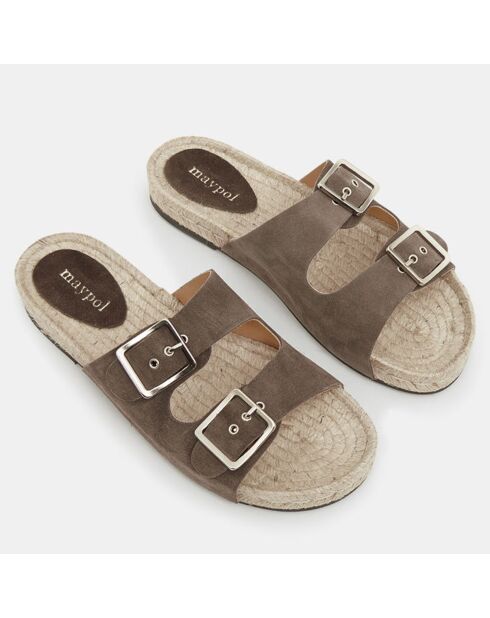 Bruine fluwelen leren muiltjes van Maypol