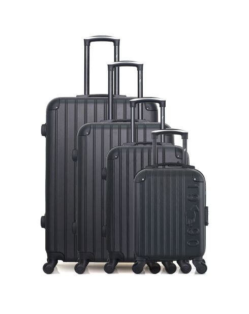 4 Valises 4 roues simples Porter-M 75/65/55/46 cm noires