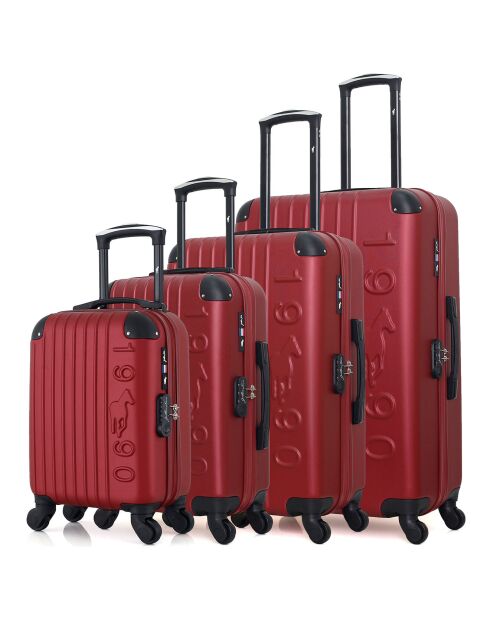 4 Valises 4 roues simples Porter-M 75/65/55/46 cm rouge bordeaux