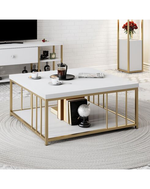 Table basse Zenn blanc/doré - 90x90x40 cm