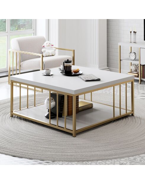 Table basse Zenn blanc/doré - 90x90x40 cm