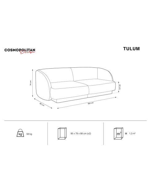 Canapé Velours Tulum  2 Places gris clair - 184x85x74 cm