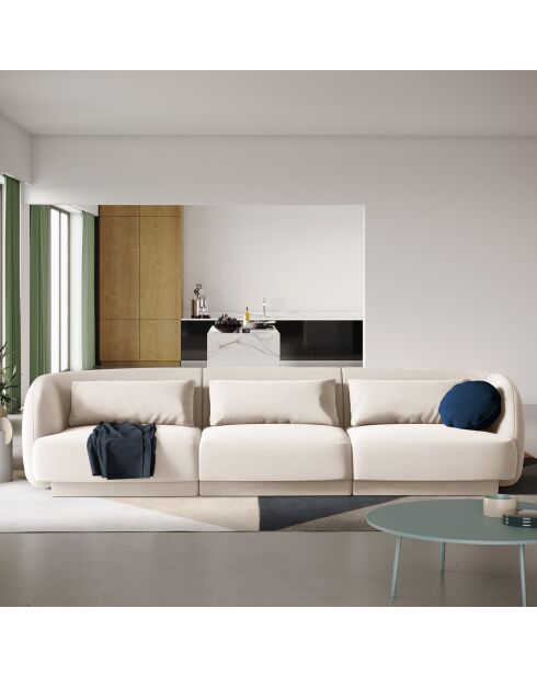 Canapé Velours Tulum 3 Places beige clair - 259x85x74 cm