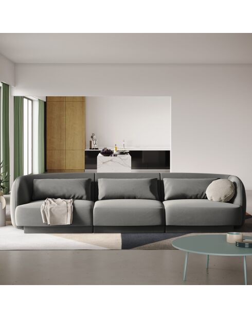 Canapé Velours Tulum 3 Places gris clair - 259x85x74 cm