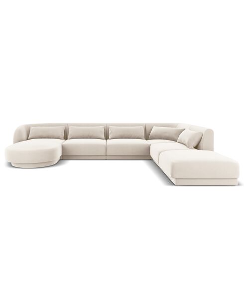 Canapé d'angle Panoramique Droit Velours Tulum 6 Places beige clair - 327x245x74 cm