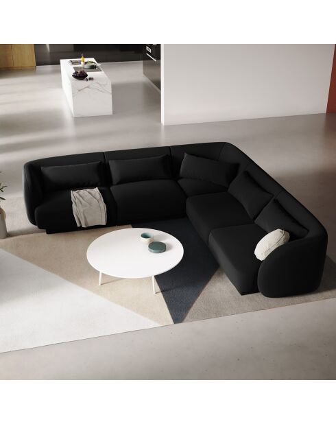 Canapé d'angle Réversible Velours Tulum 5 Places noir - 252x252x74 cm