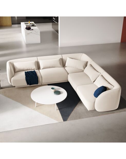 Canapé d'angle Réversible Velours Tulum 5 Places beige clair - 252x252x74 cm